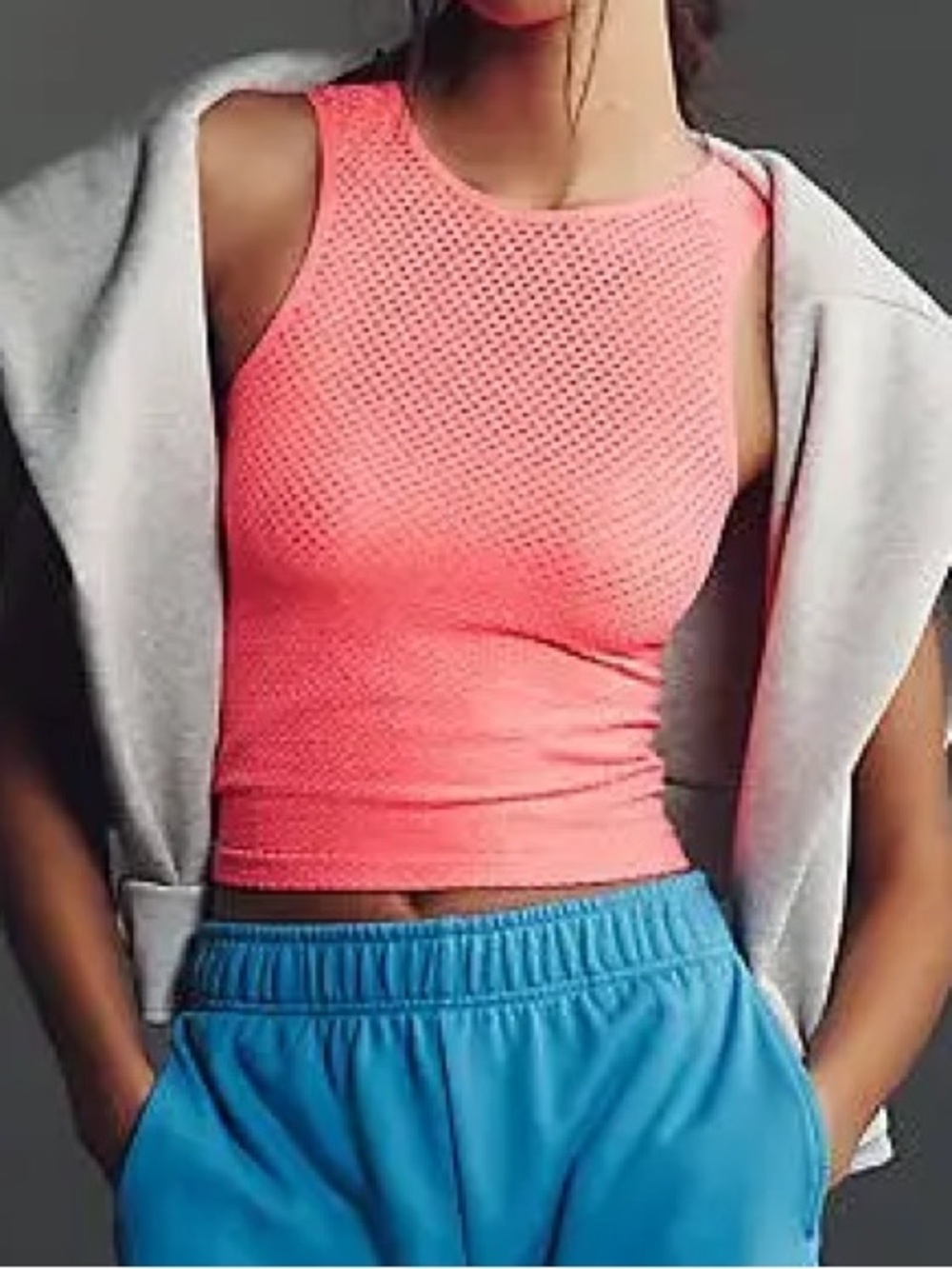 NWT Lyrebird Neon Coral Open Stitch Shimmer Tank Top S/M Anthropologie
